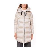 Lange Winterjas met Omslag Kraag BomBoogie , Beige , Dames