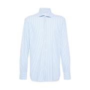 Blauw Gestreepte Knoopshirt Barba , Blue , Heren