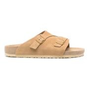 Beige Leren Sandalen Brede Band Birkenstock , Beige , Dames