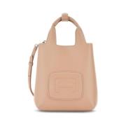 Beige Leren Tote Tas met Logo Hogan , Pink , Dames