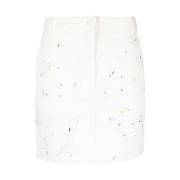 Denim Rok met Verfspatten Emporio Armani , White , Dames