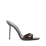 Bruin Leren Stiletto Hak Schoenen Paris Texas , Brown , Dames