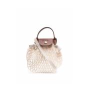 Ecru Leren Gebreide Mesh Crossbody Tas Longchamp , Beige , Dames