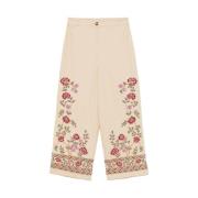 Bloemenborduurwerk hoge taille cropped broek Louise Misha , Beige , Da...