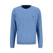 O-Neck Plated Pullover Sweater Fynch-Hatton , Blue , Heren