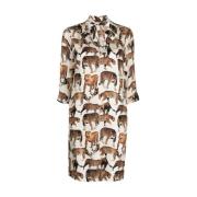 Zijden jurk met dierenprint Alberto Biani , White , Dames