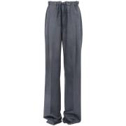 Grijze Wollen Blend Signature Broek Maison Margiela , Gray , Dames