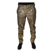 Gouden Bloemen Jacquard Pantalon Dolce & Gabbana , Yellow , Heren