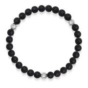 6mm Matte Black Onyx Bracelet with Silver Balls Nialaya , Gray , Heren