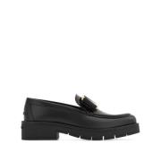 Zwarte Leren Boogdetail Instap Schoenen Salvatore Ferragamo , Black , ...