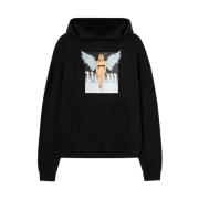 Zwarte Sweatshirt met Grafische Print en Ribboorden Palm Angels , Blac...