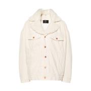 Beige Denim Jack met Faux-Shearling Trim 3X1 , White , Dames