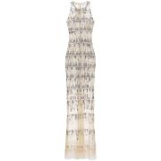 Pixel-Patroon Pailletten Tule Jurk Elisabetta Franchi , Beige , Dames