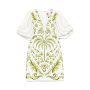 Witte Jurk met Ritssluiting Farm Rio , Multicolor , Dames