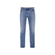 Straight Leg Jeans in Light Tencel Denim Alberto , Blue , Heren