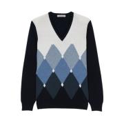 Multikleur Argyle Check V-hals Trui La Fileria , Blue , Heren