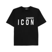 Zwarte Icon Print Ronde Hals T-shirt Dsquared2 , Black , Dames