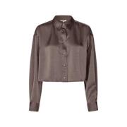 Taupe Satijnen Shirt voor Relaxte Outfit mbyM , Brown , Dames