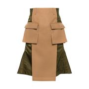 Gepaneelde Wollen Rok met Zakken Sacai , Multicolor , Dames