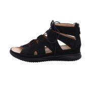 Velours Sandalen met Rits Sluiting Hartjes , Black , Dames