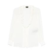 Witte V-hals Lange Mouw Shirt Tom Ford , White , Dames