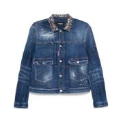 Indigo Blauwe Geknoopte Buitenkleding Jas Dsquared2 , Blue , Heren