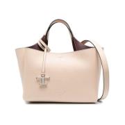 Beige Leren Tote Tas met Zilveren Accenten Tod's , Beige , Dames