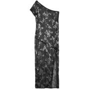 Zwarte Bloemen Paillet Een-Schouder Jurk Siedrés , Black , Dames