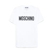 Witte Crew Neck Korte Mouwen Shirt Moschino , White , Heren