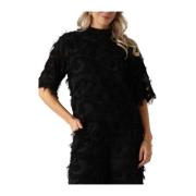 Elegante hoge halsblouse met franjes Minus , Black , Dames