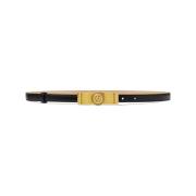 Zwarte Leren Riem met Gouden Logo Versace , Black , Dames