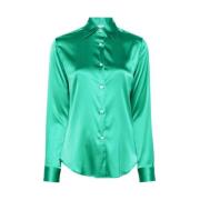 Groene Zijde Blend Satijnen Overhemd Mazzarelli , Green , Dames