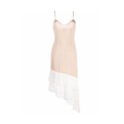 Blush/Witte Kant-Panelen Asymmetrische Slip Jurk Vetements , Beige , D...