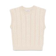 Beige Crew Neck Sleeveless Sweater Brunello Cucinelli , Beige , Dames