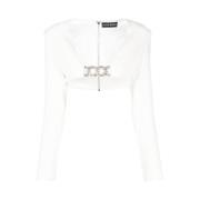 Kristalversierde cropped jas David Koma , White , Dames