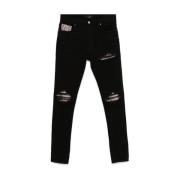 Zwarte Denim Slangenprint Slim Fit Amiri , Black , Heren