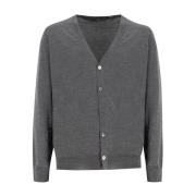 Merino Wol Knoop Cardigan Drumohr , Gray , Heren