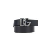 Tosca Leren Riem met Messing Gesp Dolce & Gabbana , Black , Heren