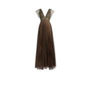 Luipaardprint Tule Maxi Jurk Roberto Cavalli , Brown , Dames