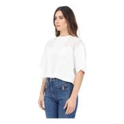 Moderne Cropped T-shirt met Bloemenkant Elisabetta Franchi , White , D...