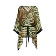 Zebra-Print Kaftan Jurk met V-hals Roberto Cavalli , Multicolor , Dame...