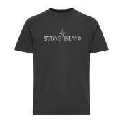 Grijze Institutionele Drie Print T-shirt Stone Island , Black , Heren