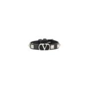 Rockstud Leren Armband Valentino Garavani , Black , Heren