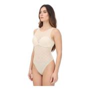 Gele Jacquard Mouwloze Body met Ruitmotief Elisabetta Franchi , Beige ...