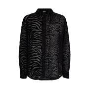 Zebra Leopard Print Button-Down Shirt Roberto Cavalli , Black , Heren