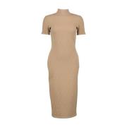 Korte mouw hoge hals bodycon jurk Fendi , Beige , Dames