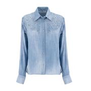 Vintage Kant Detail Shirt Ermanno Scervino , Blue , Dames