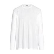 Witte Katoenen T-shirt met Lange Mouwen en Ronde Hals Kiton , White , ...