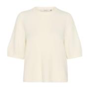 Zachte Gebreide Tee met Halve Mouwen Gestuz , Beige , Dames