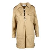 Linnen Katoenen Jurk Celine , Beige , Dames